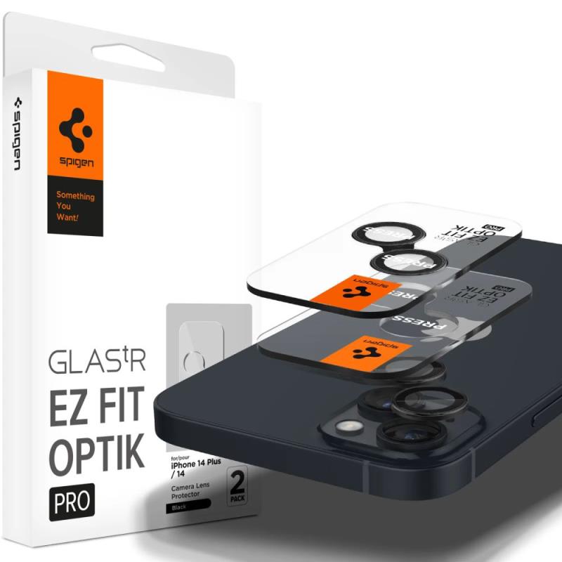 Προστατευτικό Κάλυμμα Κάμερας Spigen Optik.tR EZ-FIT για Τζαμάκι Κάμερας Apple iPhone14/ 14 Plus/ 15/ 15 Plus 5G Μαύρο (2 τεμ.)