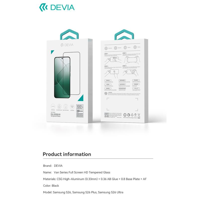 Tempered Glass Full Face HD Devia Samsung Galaxy S26 5G με Βοηθητικό Εργαλείο Van Μαύρο (1 τεμ.)