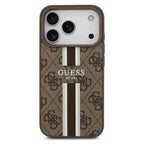 Θήκη PU Guess MagSafe Apple iPhone 17 Pro Hardcase Printed Stripes 4G Καφέ