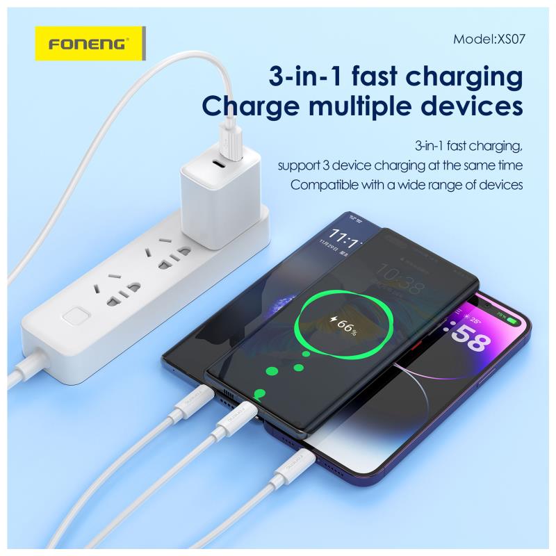 Καλώδιο Σύνδεσης USB 2.0 Foneng XS07 USB C σε USB C 60W 1.2m Λευκό