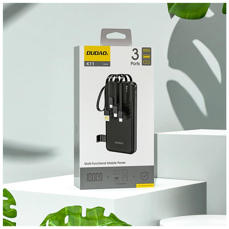 Φορτιστής Ανάγκης Dudao K11 10W 10000mAh με 4 Ενσωματωμένα Καλώδια Μαύρο