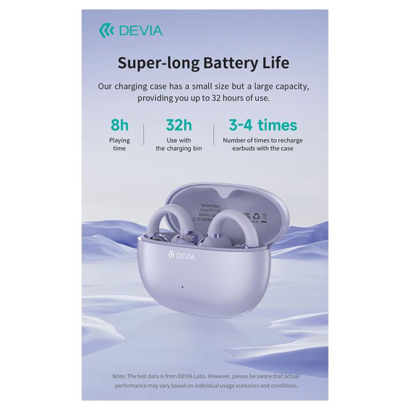 True Wireless Ακουστικά Bluetooth Devia EM402 OWS Pro2 Clip-On Μωβ