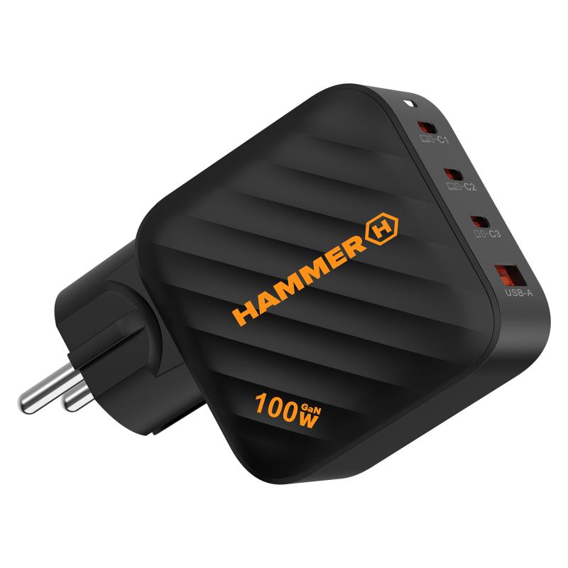 Φορτιστής Ταξιδίου Ταχείας Φόρτισης Hammer RapidCharge Duo με Τετραπλή Έξοδο USB A & 3xUSB C PD 100W Μαύρο