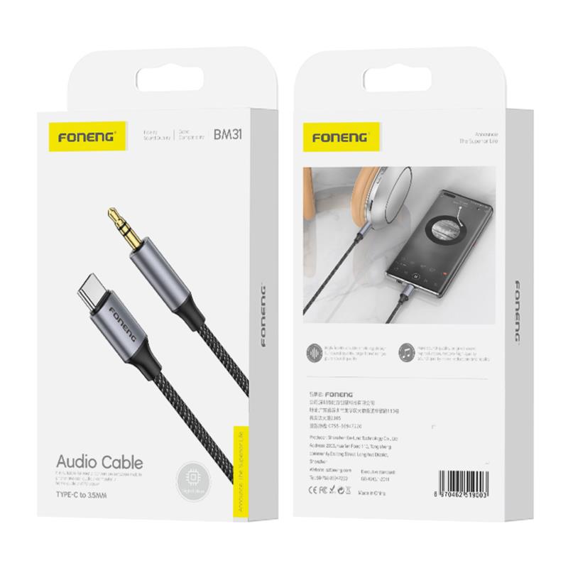 Καλώδιο Ήχου Foneng BM31 Metal USB C σε 3.5mm 1m Μαύρο