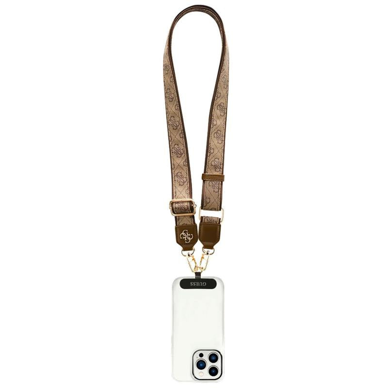 Universal Λουράκι Λαιμού Guess για Θήκες Κινητών CBDY PU Leather Strass Metal Logo 4G Καφέ