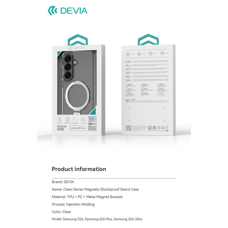 Θήκη TPU & PC Devia Samsung Galaxy S26 Plus 5G Magnetic Shock Proof με Stand Clean Διάφανο