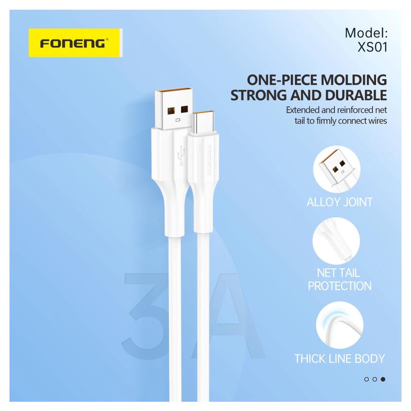 Καλώδιο Σύνδεσης USB 2.0 Foneng XS01 3in1 USB A σε Micro USB & USB C & Lightning 3A 15W 1.2m Λευκό