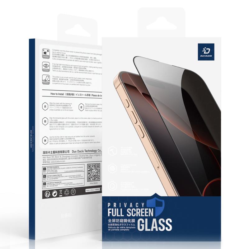 Tempered Glass Full Face Privacy Dux Ducis Apple iPhone 17 Pro Max Μαύρο (1 τεμ.)