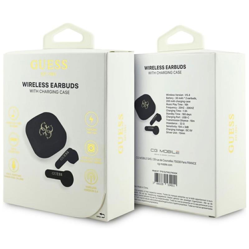 True Wireless Ακουστικά Bluetooth Guess Script Metal Logo 4G Μαύρο