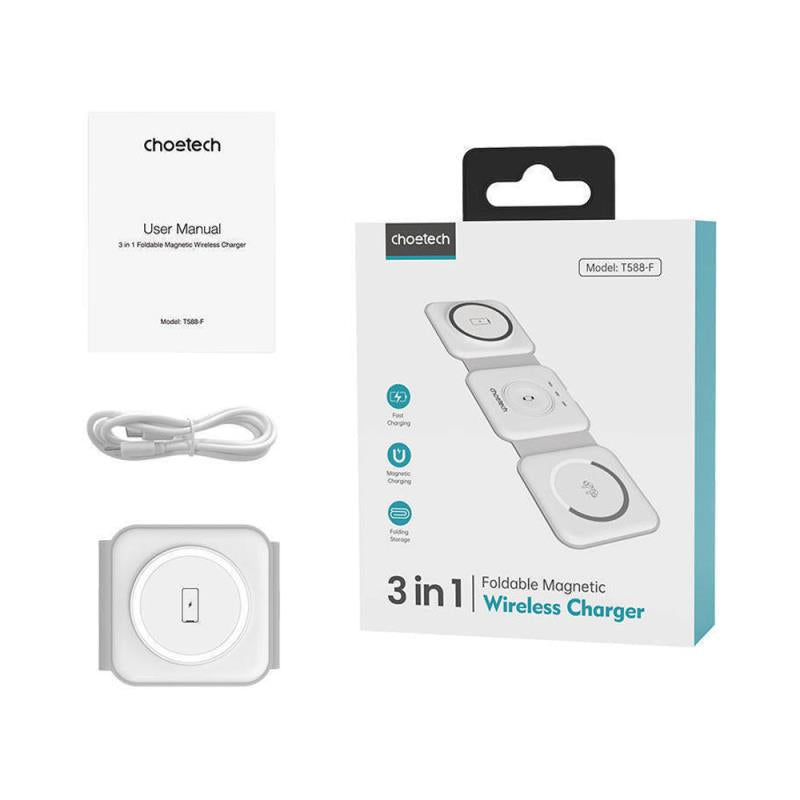 Ασύρματος Φορτιστής - Βάση 3in1 Choetech T588-F για Apple Airpods, iPhone & iWatch 15W Λευκό