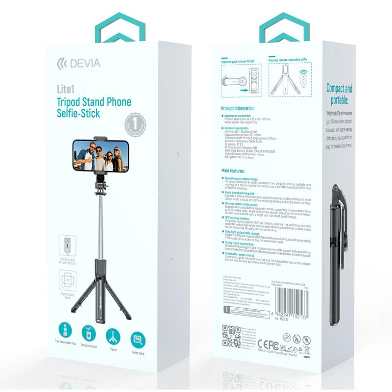Ασύρματο Selfie Stick & Τρίποδο Devia Lite1 Μαύρο
