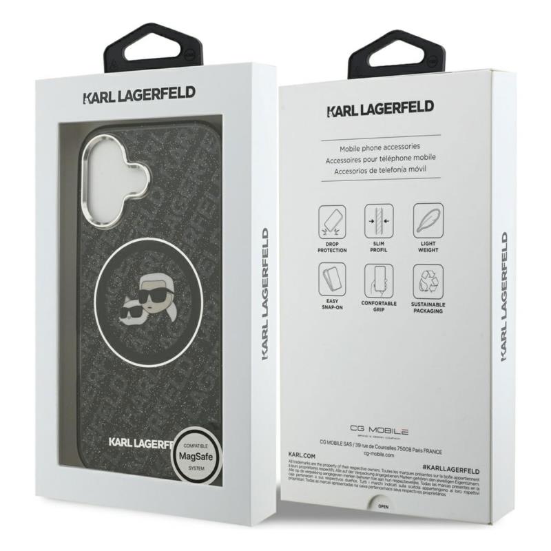 Θήκη Σιλικόνης Karl Lagerfeld Magsafe Apple iPhone 17 Glitter Karl & Choupette Heads Μαύρο