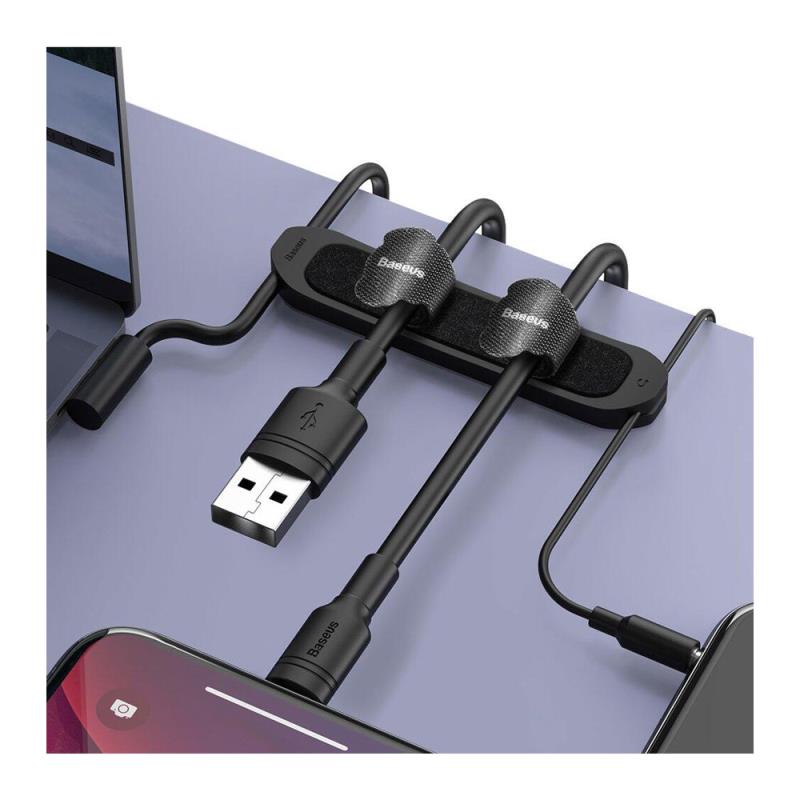 Universal Βάση Οργάνωσης Καλωδίων Baseus & 15 Ταινίες Velcro Μαύρο-Μπλε
