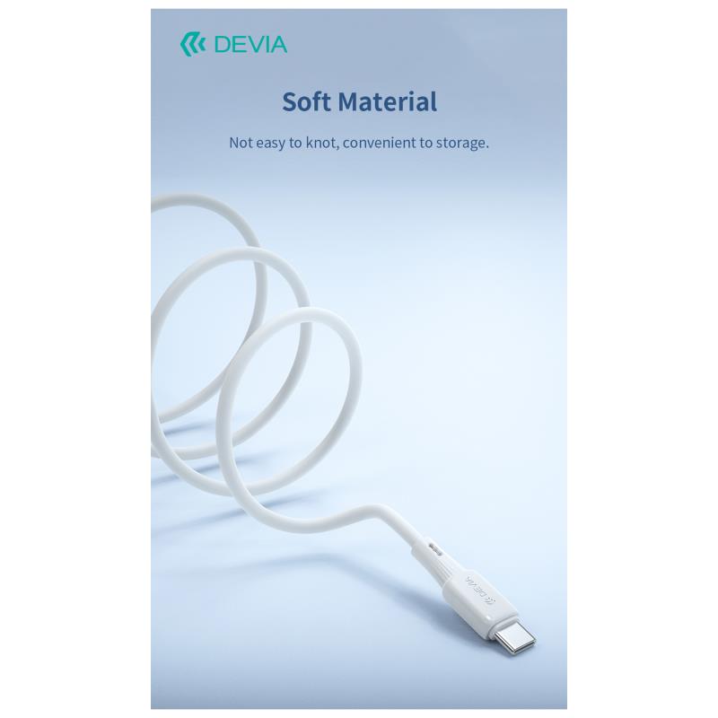 Καλώδιο Σύνδεσης USB 2.0 Devia EC629 USB A σε USB C 2.4A Silicone Pro3 1m Λευκό