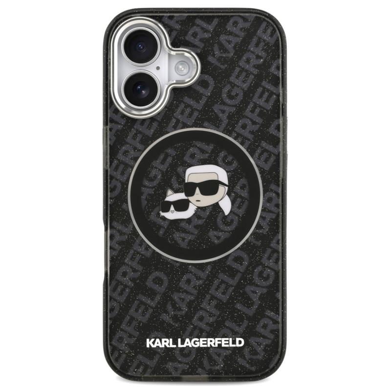 Θήκη Σιλικόνης Karl Lagerfeld Magsafe Apple iPhone 17 Glitter Karl & Choupette Heads Μαύρο