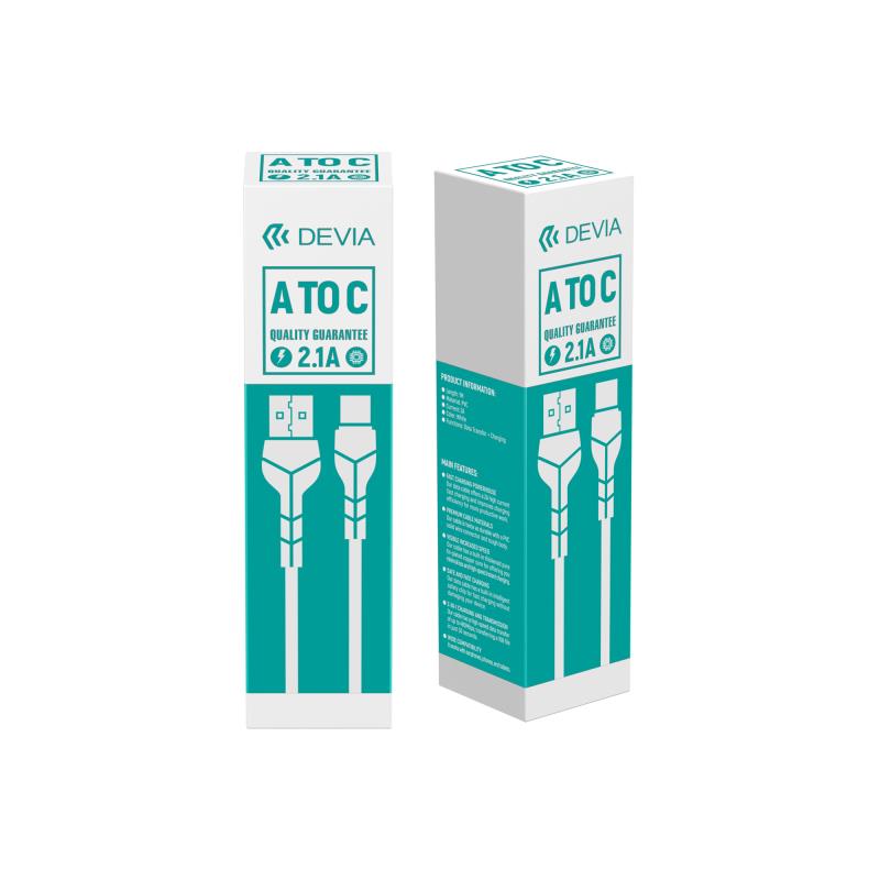 Καλώδιο Σύνδεσης USB 2.0 Devia EC305 USB A σε USB C 10.5W 1m Kintone Eco-Friendly Λευκό
