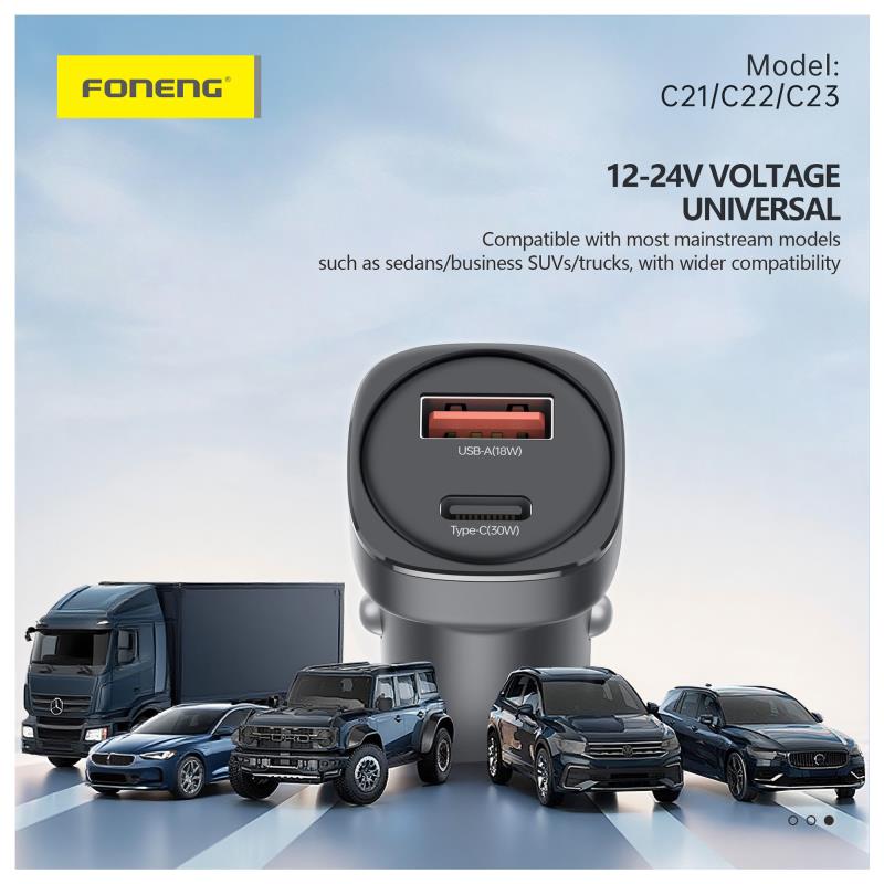 Φορτιστής Αυτοκινήτου Ταχείας Φόρτισης Foneng C23 με Διπλή Έξοδο USB A & USB C PD QC 30W Σκούρο Γκρι