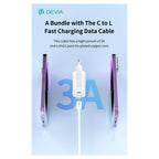 Φορτιστής Ταξιδίου Ταχείας Φόρτισης Devia RCE-3005CL με Έξοδο USB C GaN PD 30W & Καλώδιο USB C σε Lightning 1m Smart Λευκό