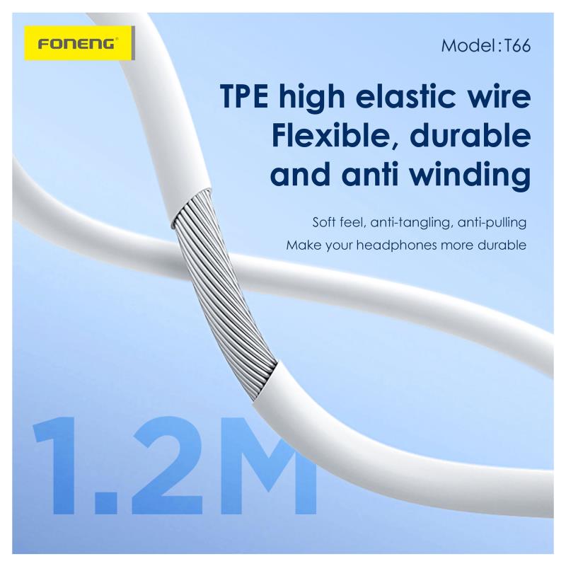Hands Free Stereo Foneng T66 USB C Λευκό