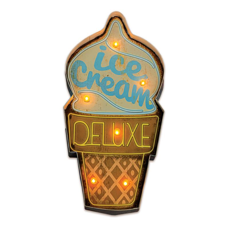 Μεταλλική Πινακίδα LED Forever Light RETRO Ice Cream Πολύχρωμο