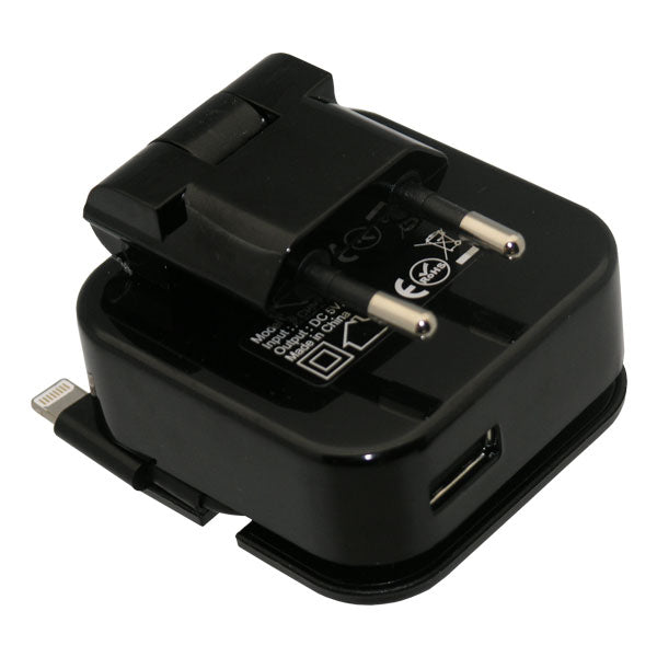 Φορτιστής Ταξιδίου Nortonline με Έξοδο USB A 2.1A & Ένσωματωμένο Καλώδιο Wrap Lightning Μαύρο