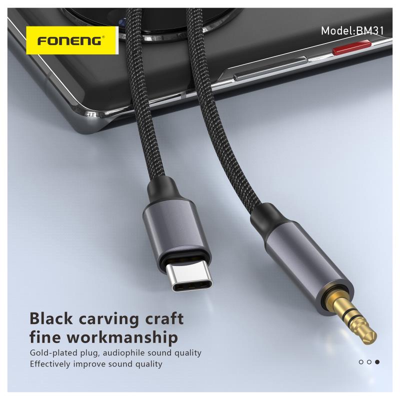 Καλώδιο Ήχου Foneng BM31 Metal USB C σε 3.5mm 1m Μαύρο