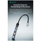 Hub USB C Devia EC707 4 σε 1 2xUSB A & 2xUSB C Lite1 Γκρι