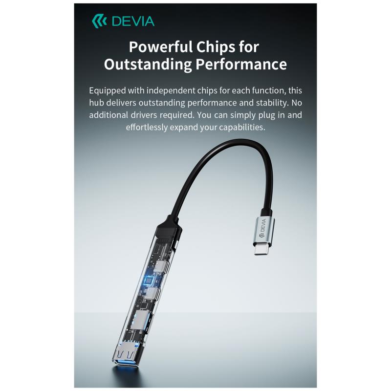 Hub USB C Devia EC707 4 σε 1 2xUSB A & 2xUSB C Lite1 Γκρι