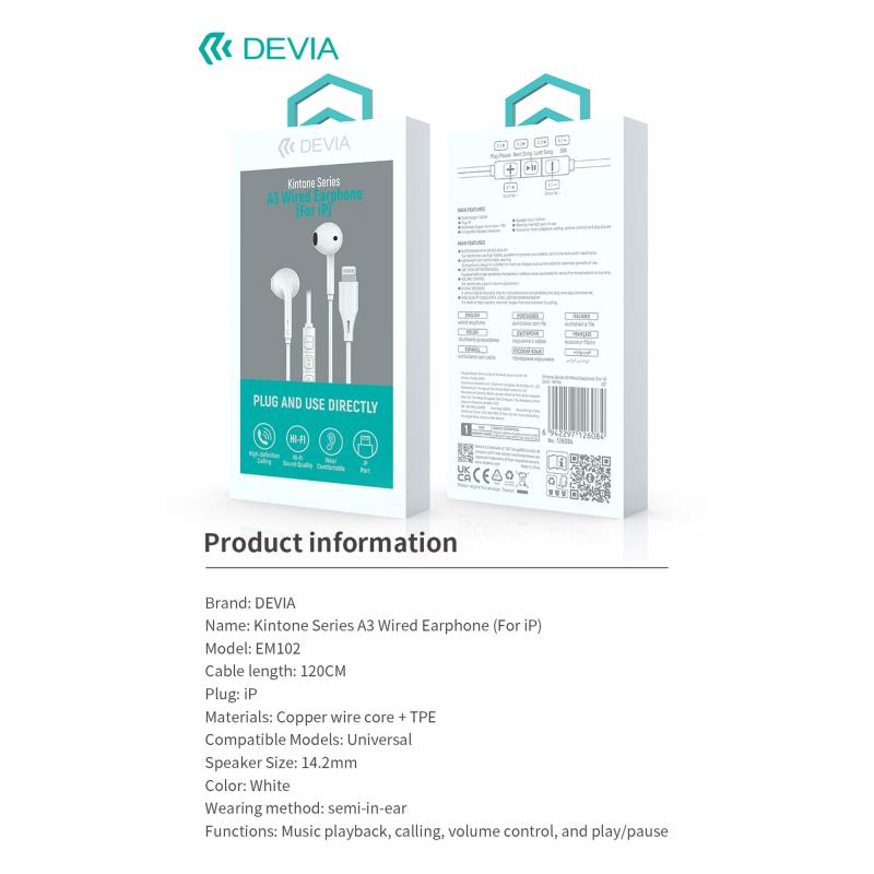 Hands Free Stereo A3 Devia EM102 iP Kintone Λευκό