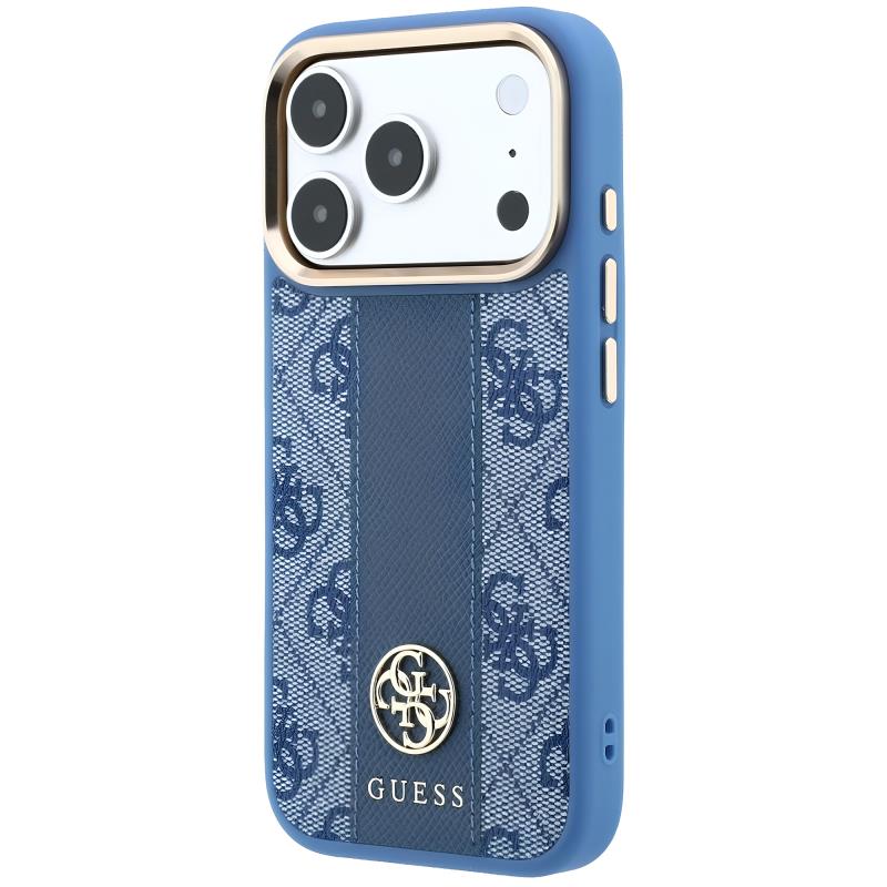 Θήκη TPU & PC Guess Apple iPhone 18 Pro Max/ 17 Pro Max MagSafe Leather Stripe Round Classic Logo Μπλε