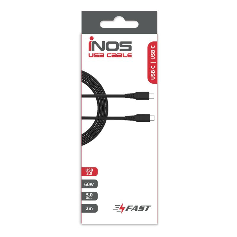 Καλώδιο Σύνδεσης USB 3.0 inos USB C σε USB C 60W 2m Μαύρο