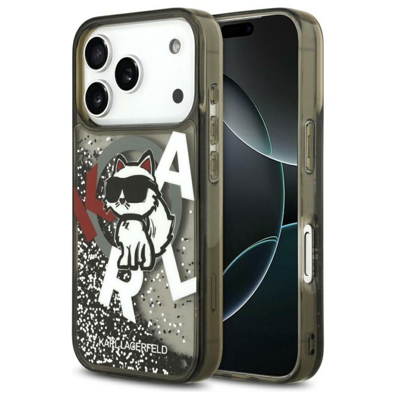 Θήκη Σιλικόνης Karl Lagerfeld Magsafe Apple iPhone 17 Pro Max Liquid Glitter Choupette Μαύρο