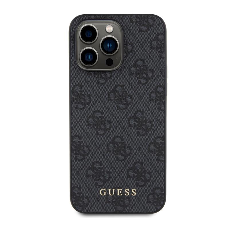 Θήκη PU Guess Apple iPhone 15 Pro Max Hardcase Metal Gold Logo 4G Γκρι