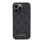 Θήκη PU Guess Apple iPhone 15 Pro Max Hardcase Metal Gold Logo 4G Γκρι