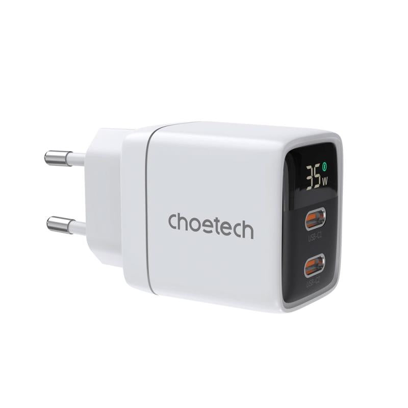 Φορτιστής Ταξιδίου Ταχείας Φόρτισης Choetech PD6051 με Διπλή Έξοδο 2xUSB C GaN PD 35W Λευκό