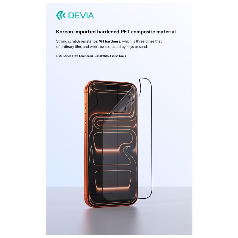 Tempered Glass Full Face Flex Devia Apple iPhone 17 Pro Max με Βοηθητικό Εργαλείο GRS Μαύρο (1 τεμ.)