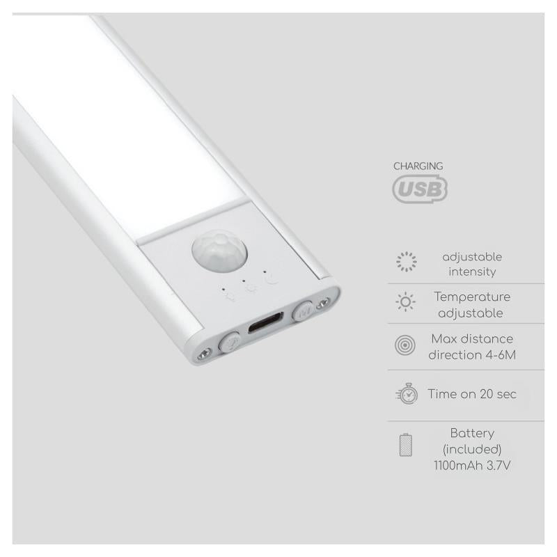Φωτιστικό LED GSC Tibuka 20cm με Αισθητήρα Κίνησης 75lm 3000K έως 6500K Ασημί