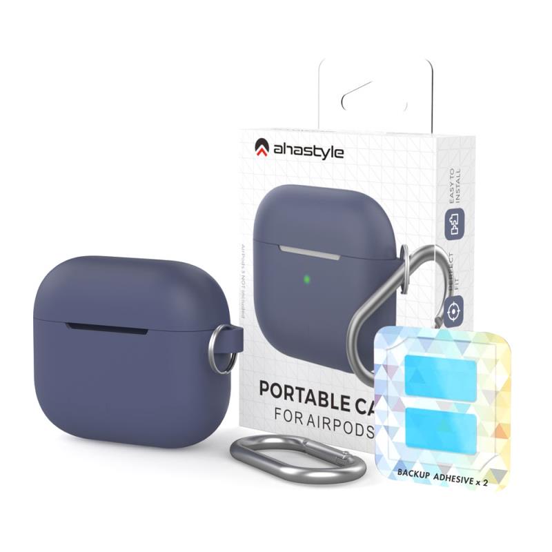 Θήκη Σιλικόνης AhaStyle PT148 Apple AirPods 3 Premium με Γάντζο Σκούρο Μπλε