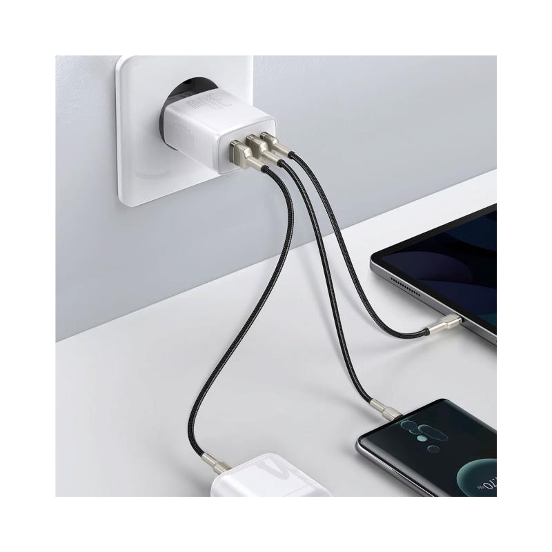 Baseus Compact Triple Output 2xUSB A & USB C PD QC 30W 3A Fast Travel Charger White