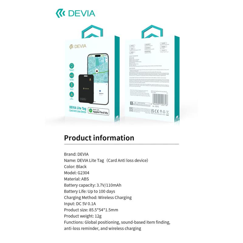 Συσκευή Εντοπισμού Devia Lite Tag G2304 Μαύρο