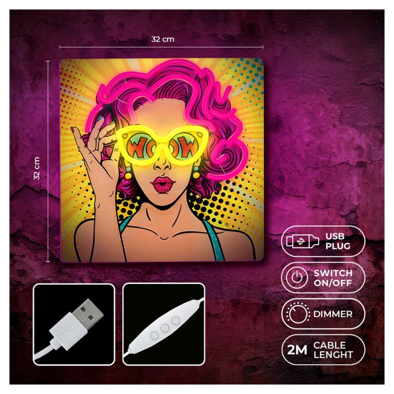 Neon ART LED Forever Light FLA02 POWER WOMAN (USB/Μπαταρίας & On/Off) Κίτρινο-Μωβ