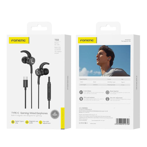 Hands Free Stereo Foneng T68 Heavy Bass Gaming USB C Μαύρο