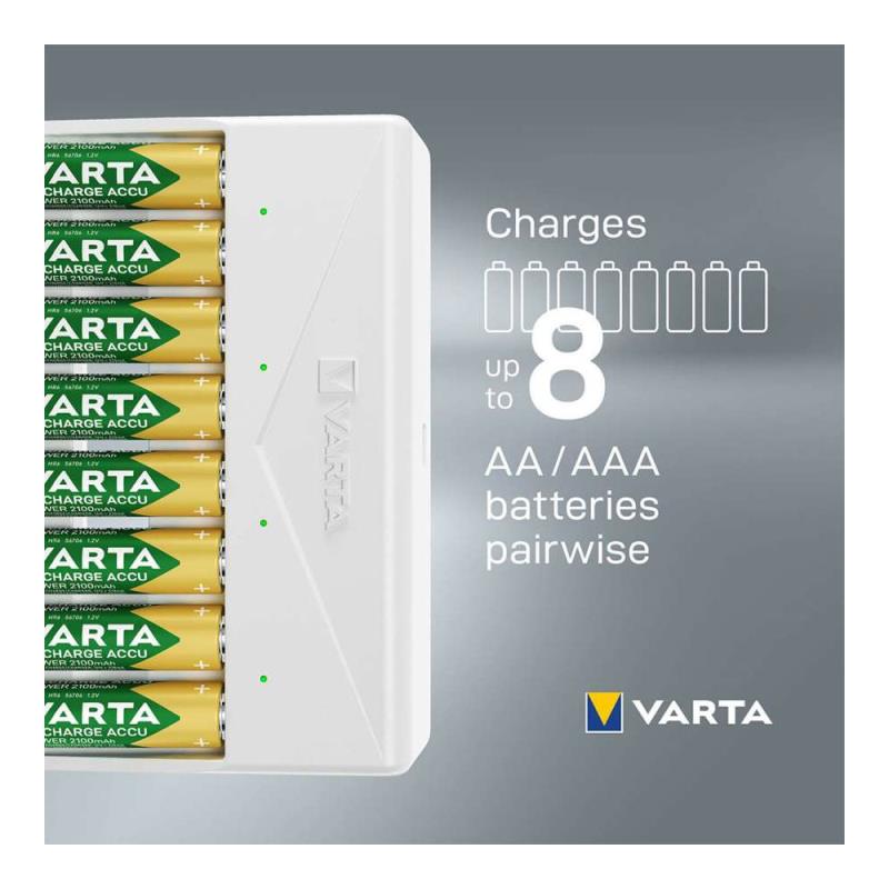 Φορτιστής Μπαταριών Varta Universal έως 8 Μπαταρίες ΑΑ/ΑΑΑ/9V Λευκό
