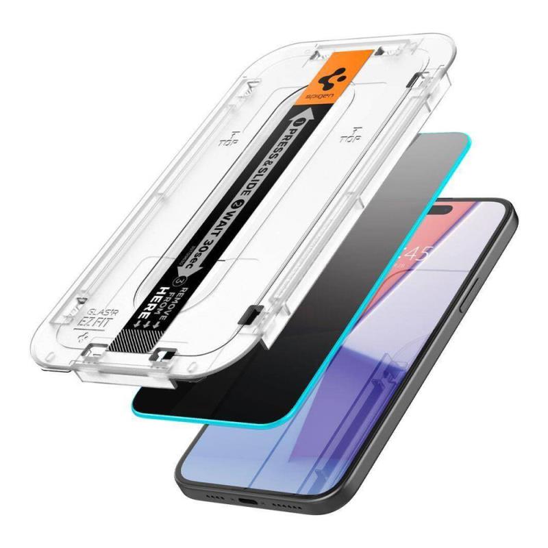 Tempered Glass Full Face Spigen Glas.tR EZ-FIT Privacy Apple iPhone 15/ 16 (2 τεμ.)