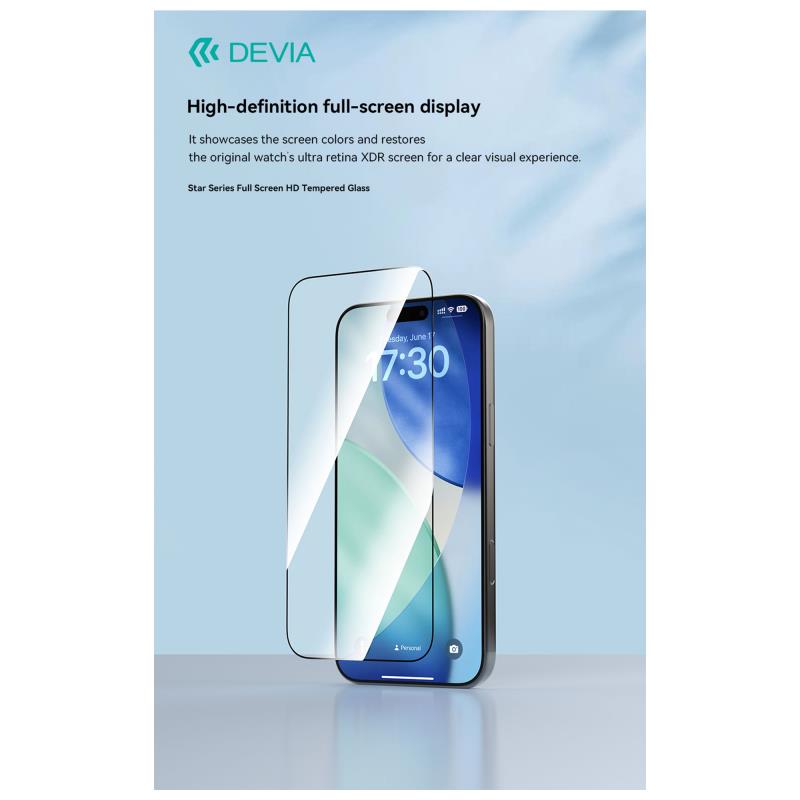 Tempered Glass Full Face HD Devia Apple iPhone 17 Star Μαύρο