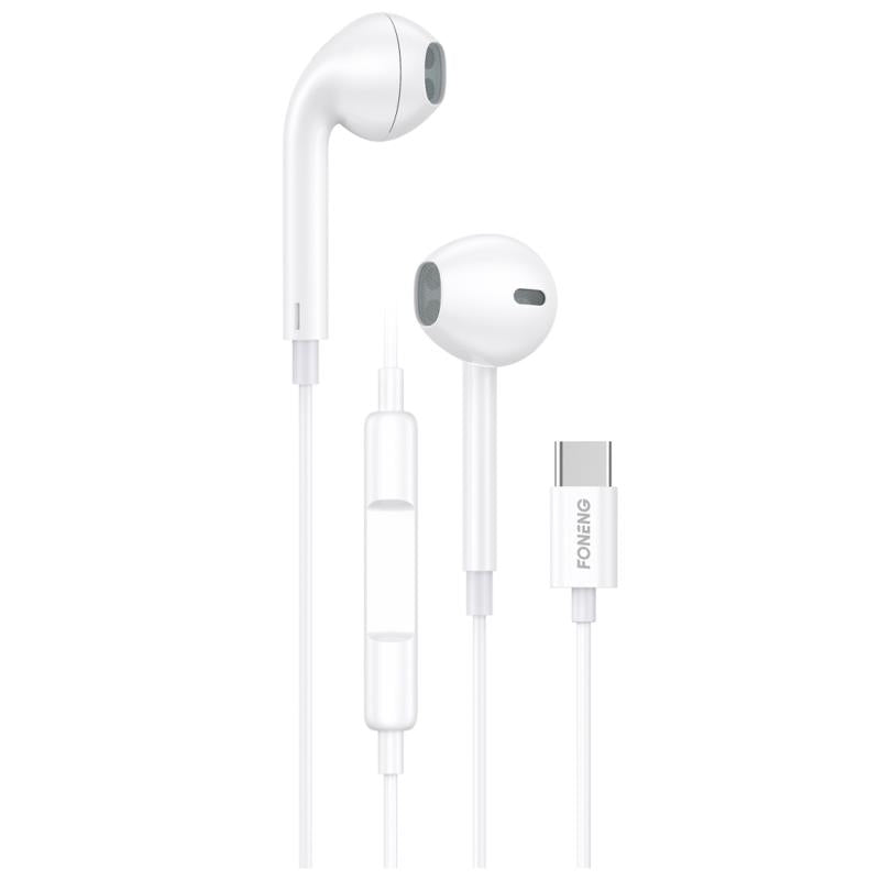 Hands Free Stereo Foneng T15 Heavy Bass USB C με Μικρόφωνο 1.2m Λευκό