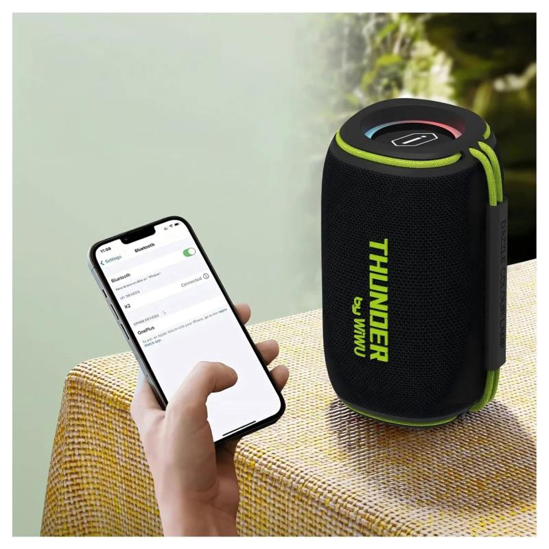 Φορητό Ηχείο Bluetooth WiWU Thunder H5 TWS BT 5.3 USB MicroSD IPX6 2400mAh 15W Μαύρο