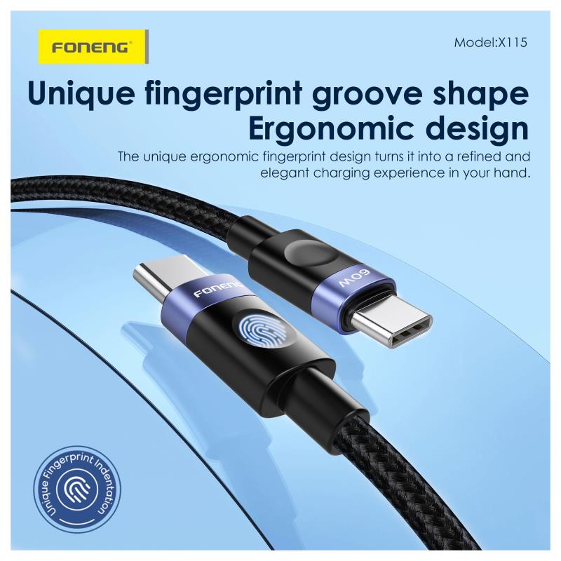 Καλώδιο Σύνδεσης USB 2.0 Foneng X115 Metal Head Braided USB C σε Lightning PD 27W 1m Μαύρο