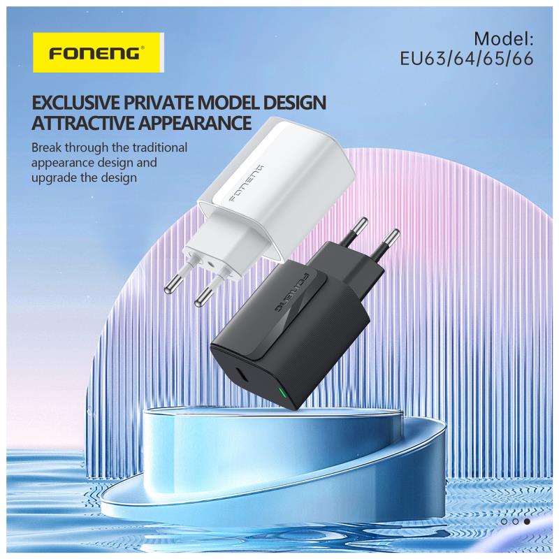 Φορτιστής Ταξιδίου Ταχείας Φόρτισης Foneng EU66 με Διπλή Έξοδο USB A & USB C PD QC 20W 3A Λευκό