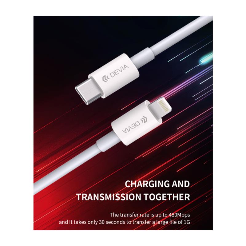Καλώδιο Σύνδεσης USB 2.0 Devia EC146 USB C σε Lightning PD 20W 1m Smart Λευκό